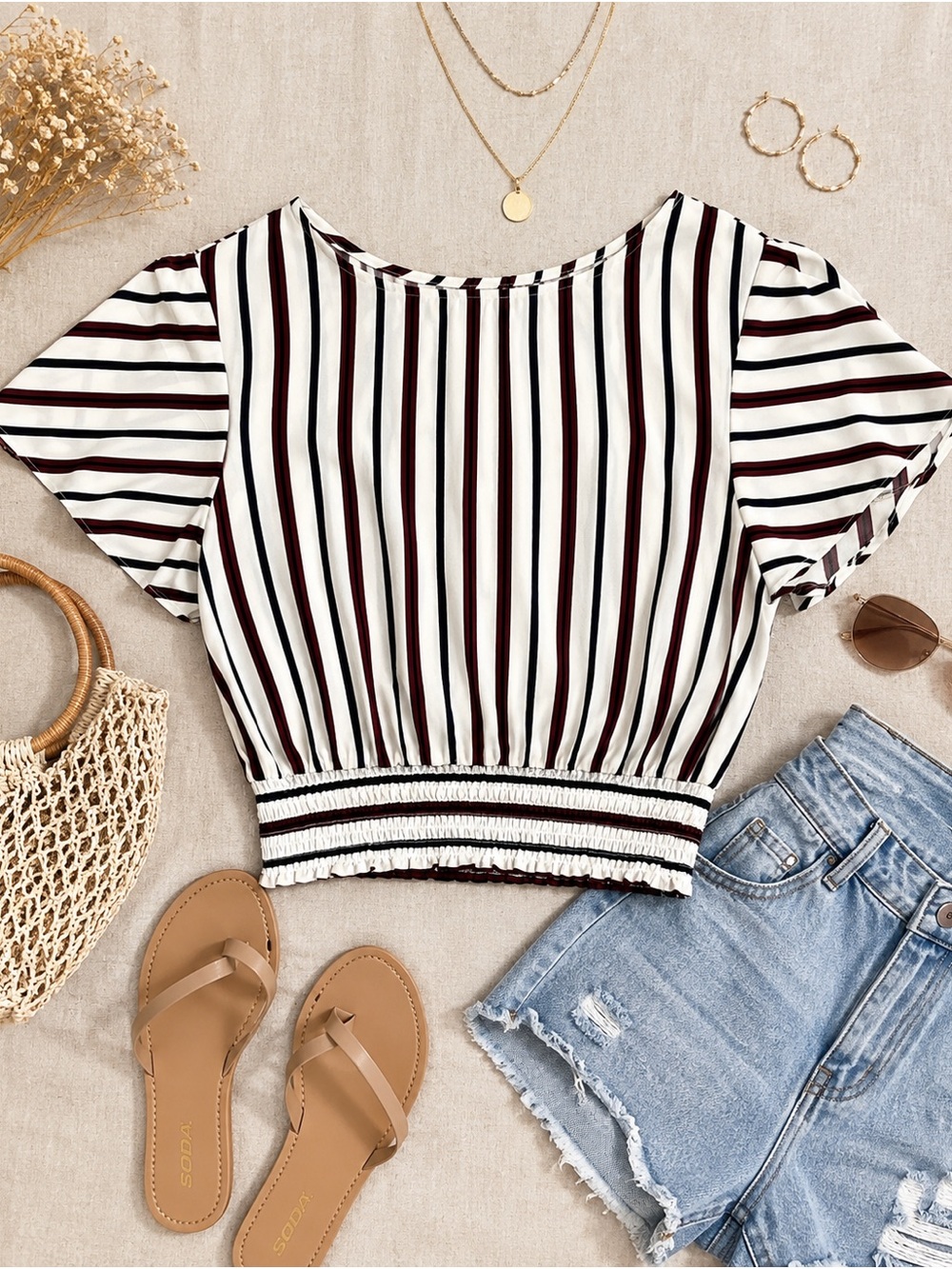 Forever 21 Striped Elastic-Hem Crop Multicolor Cutout Back Top